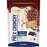 Diamond Grains Granola Prex Crunchy Cocoa flavor in a bowl with scattered granola pieces and cocoa accents.