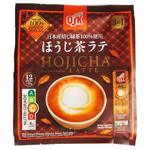 Osk 3-in-1 Hojicha Latte drink in a glass cup with a frothy top and a straw, showcasing a warm, brewed tea beverage.
