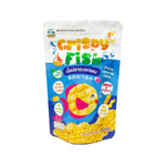 Begin Baby crispy sea fish corn snack, made from real fish with no MSG, in a colorful snack package for children.