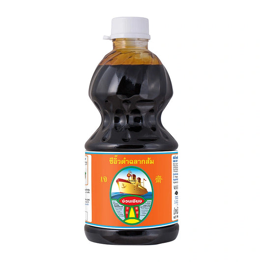 NGUAN CHIANG Dark Soy Sauce 2.7L bottle, rich Asian condiment with dark, savory flavor, shown in a clear plastic bottle.