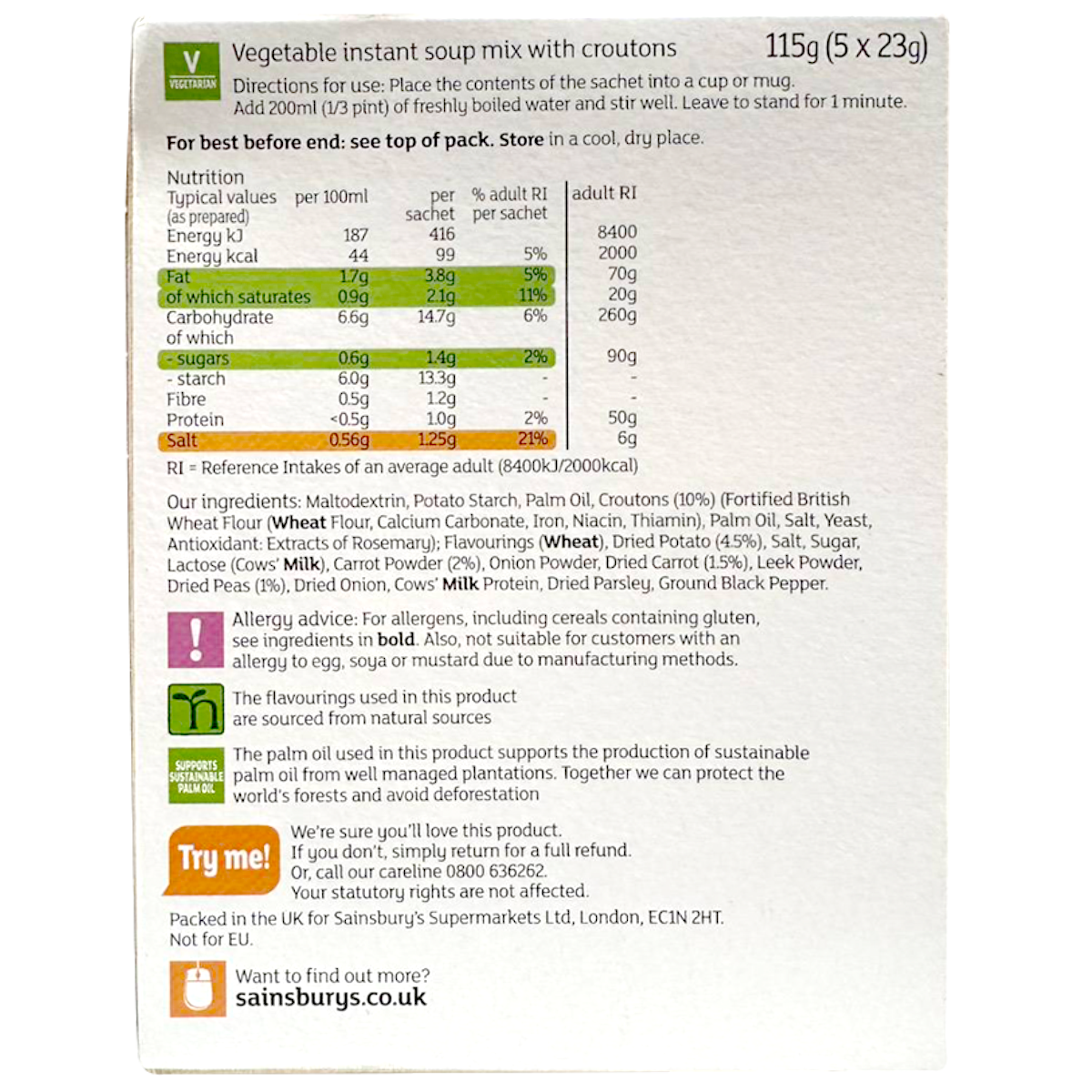 Sainsbury's Vegetable Soup In A Cup With Croutons