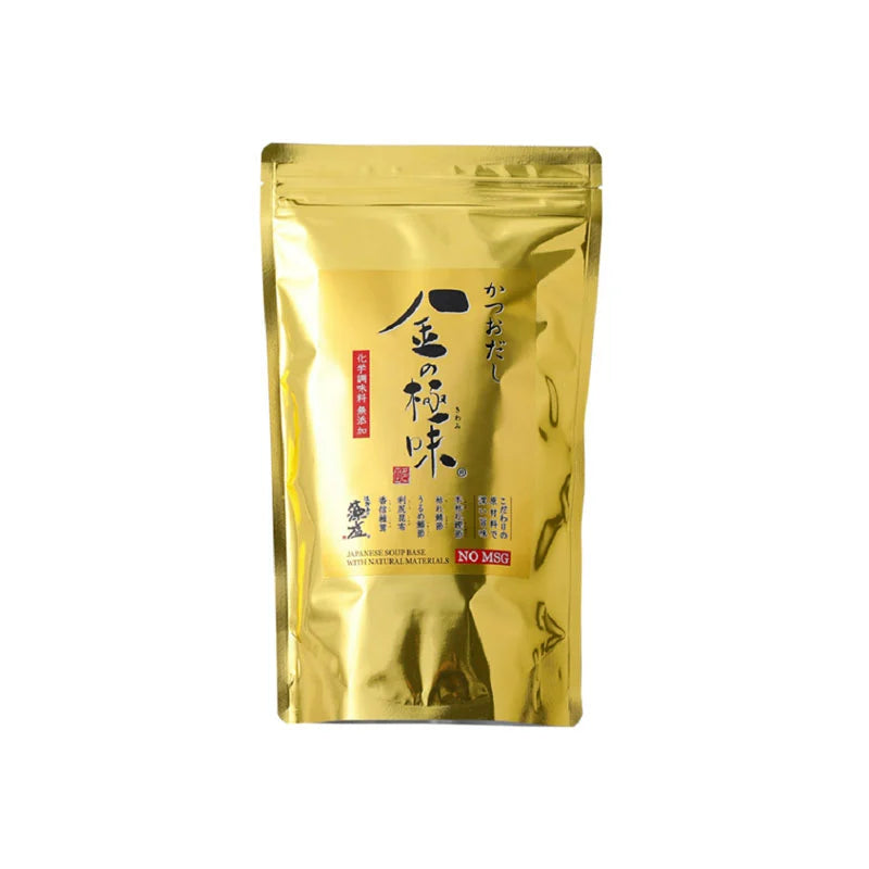 MOSHIO Bonito Dashi stock tea bags with dried bonito and shiitake mushrooms, 8 sachets, showcasing the flavorful ingredients.