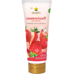Jar of Doikham Strawberry Jam with fresh strawberries and spread on bread, showcasing the grocery product.