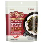 Masita Korean spicy seaweed topping snack in a colorful package, showcasing crispy seaweed pieces with red pepper flakes.