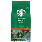 Starbucks House Blend Medium Roast coffee drink in a clear cup with a straw, showcasing the signature Starbucks branding.