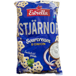 Estrella Stjarnor Spurcream confectionery snacks in colorful packaging with star-shaped candies and creamy filling.