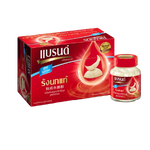 Brand's Bird Nest beverage with Xylitol, featuring a clear glass filled with the drink and fresh bird's nest ingredients visible inside.