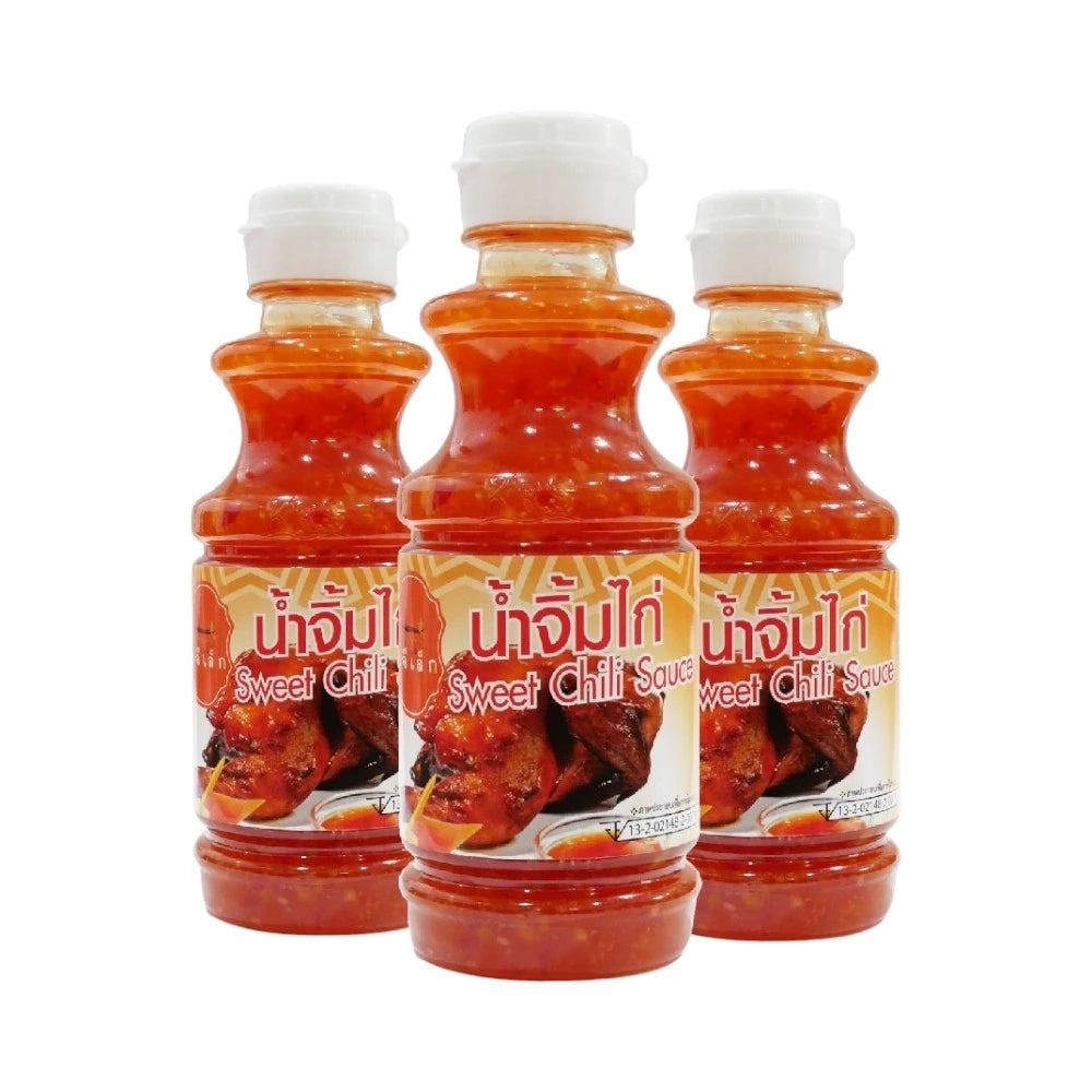 Three 245g plastic bottles of J-LEK Chicken Dipping Sauce, showcasing the sauce inside clear bottles with colorful labels.