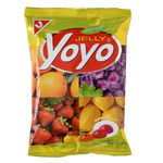 Assorted Yoyo Jelly confectionery snacks in colorful, glossy jelly pieces in a clear bowl.