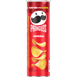 Pringles Original Potato Crisps in a can, showing stacked, crispy snack chips with a golden-brown appearance.