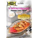 Lobo Panang Curry Paste in a jar, Thai-style grocery condiment with red and green spices, ready for cooking flavorful Panang curry