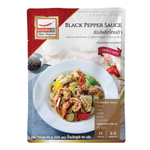 Mae Supen Black Pepper Sauce bottle with black pepper and sauce visible, ideal for Asian cuisine and cooking.
