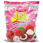 Yogee Lychee Coconut Jelly, a confectionery snack with vibrant lychee and coconut flavors in a clear jelly treat.