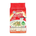 Thin, dry Tonson Pine Premium Dried Rice Vermicelli noodles in a clear plastic bag, ready for cooking.