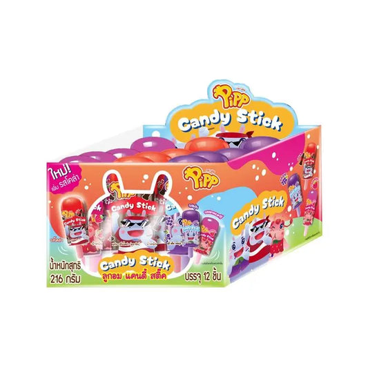 PIPP Grape Flavor Candy Stick, 18g, featuring vibrant purple grape design on colorful candy stick packaging.