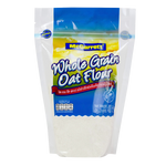 Whole grain oat flour from McGarrett, packaged in a bag, ideal for baking and healthy cooking in grocery shopping.