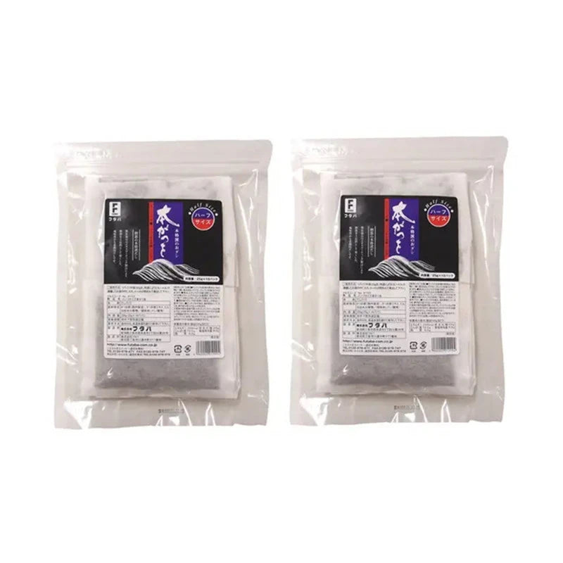 FUTABA Hongatsuo Dashi Pack Japanese bonito soup stock tea bags, 250 x 2 bags, showing dried bonito flakes in transparent packaging.