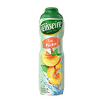 Teisseire Peach Syrup 600ml bottle, ideal for beverages and desserts, with a clear label and pinkish liquid inside.