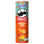 Pringles Grilled Squid flavored snack can with green packaging and the Pringles logo, showing a can of savory seafood-flavored chips.