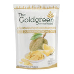 Golden Durian Monthong chips in a 50g package from THE GOLDGREEN, crispy dried durian snack in clear packaging.