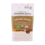 Organic Fair D Brown Hommali Flour in a bag, showcasing healthy grocery product with natural brown flour texture.