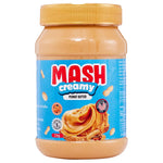 Creamy MASH Peanut Butter 1kg jar, showing smooth texture and label on the dry grocery product.