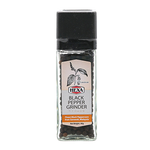 Hexa Black Pepper in a grinder, packaged for grocery use, showing fresh black peppercorns ready to be ground.