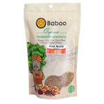 BABOO Flax Seed package in a 450g dry grocery bag, featuring close-up of the flax seeds on the label.