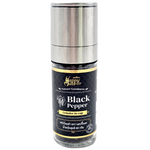 Happy Mate black pepper grinder, a sleek kitchen spice grinder with a clear container and black pepper visible inside.