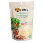 Bag of Baboo White Quinoa 450g in a clear plastic package, showing the label and white quinoa grains inside.