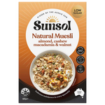 Sunsol Nut Lovers Blend Natural Muesli in a bowl with nuts, oats, and dried fruits, showcasing the wholesome breakfast product.