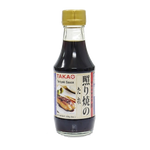 Bottle of Takao Teriyaki Sauce, a grocery product from the Takao brand, with a label showing traditional Japanese design.
