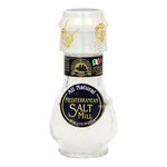 Drogheria Mediterranean Salt Mill with a clear glass body and metal grinding mechanism for fresh sea salt.