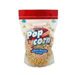 Brook Pop Corn 565g dry grocery package with colorful popcorn illustration on the label, showcasing a large bag of popcorn.