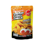 O-YUA Shrimp Chin Snack with salted egg flavor, 22g, showing crispy shrimp chips in a bright package.