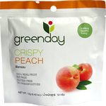 Greenday Crispy Peach Chips, natural confectionery snacks with dried peach slices, showcasing their crispy texture and vibrant color.