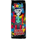 Yupi Crazy Bones confectionery snacks in colorful plastic containers with cartoon character illustrations on the packaging.