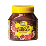 Nims Chocolate Spread jar from dry grocery section, showing the creamy chocolate spread with a smooth texture.