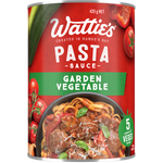 Wattie's Garden Vegetable Pasta Sauce in a jar, featuring fresh vegetables and rich tomato sauce for cooking or dipping.