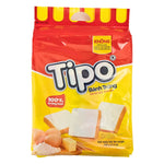 Tipo Milk Cream Egg Cookie 115g, dry grocery product with golden-brown cookies featuring milk cream filling, in a sealed package.