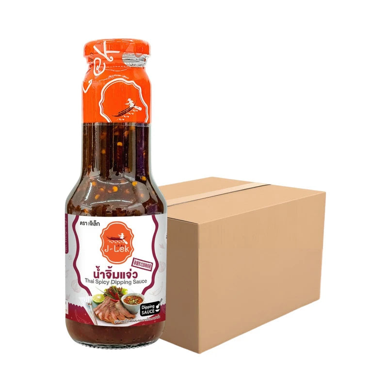 J-LEK Jaew Grilled Food Dipping Sauce, 360g bottles, pack of 12, with rich, savory flavor and dark sauce appearance