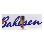 Bahlsen Waffeletten wafer rolls, crispy confectionery snacks with chocolate and vanilla-filled layers, in a clear package.