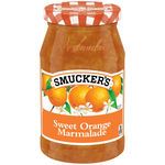 Jar of Smucker's Orange Marmalade jam with orange slices visible, showcasing the vibrant, citrus-flavored preserves.