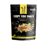 Plahom Crispy Fish Snack with cheesy corn flavor, showing golden, crunchy fish-shaped confectionery snack on a white background.