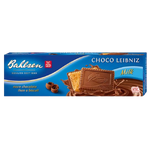 Bahlsen Leibniz Choco Milk confectionery snacks featuring chocolate-coated biscuits on a white background.