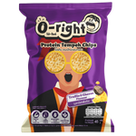 O-Right Protein Tempeh Chips with Truffle Cheese flavor, showing crispy snack pieces with truffle cheese coating.