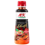 Mk Suki Sauce Extreme Hot & Spicy in a bottle, showcasing its vibrant label and fiery appearance for spicy Asian cuisine.