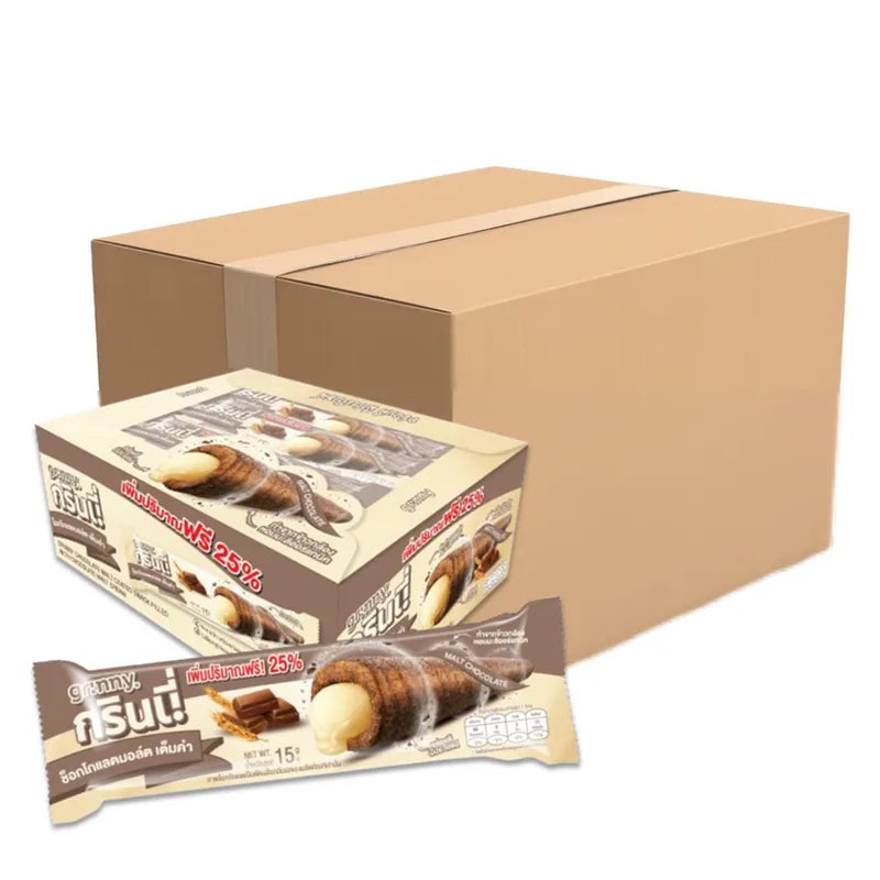 GRINNY CHOCOLATE COATED SNACK FILLED WITH CHOCOLATE MALT CREAM .