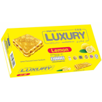 Hwa Tai Luxury Lemon Cream Sandwich Biscuits, confectionery snacks with lemon cream filling between crisp biscuits.