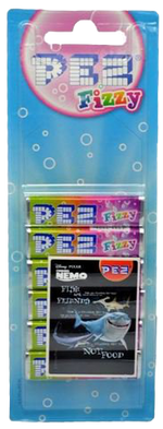 Pez Candy Refill box with colorful Pez confectionery snacks for Pez candy dispensers, featuring bright, collectible candy pieces.